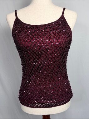 Wallis Burgundy Sequin Crochet‎ Camisole, dark romantic, whimsygoth,